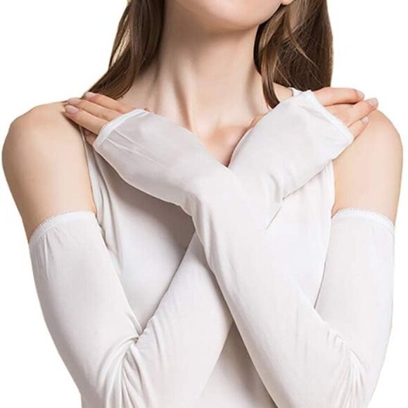 Women Mens 100% Silk Gloves Arm Warmers Outdoor Sun Block Long Arm Sleeve Gloves - Picture 1 of 5